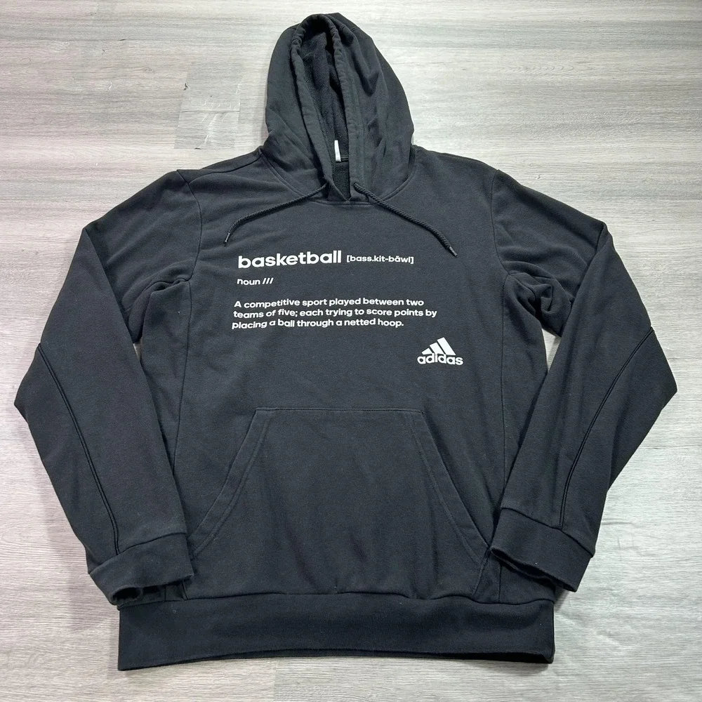 Adidas Hoodie Mens Small Black Basketball Pullover Sweatshirt Lightweight FR9336